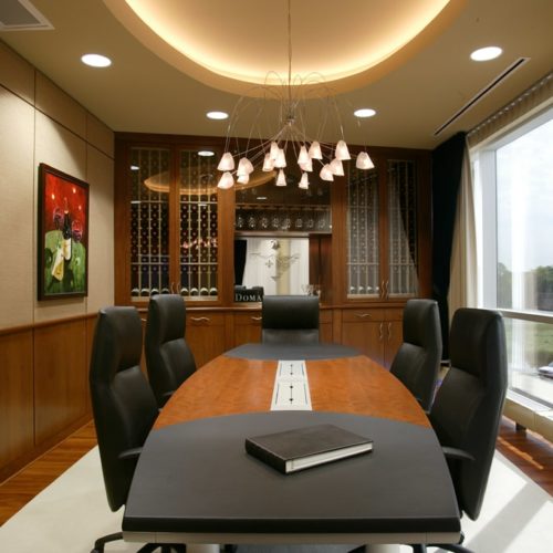 3 E-TBJ-14451 Eventi Executive Conference table with leg bases - PVD- leather ends (1)-min