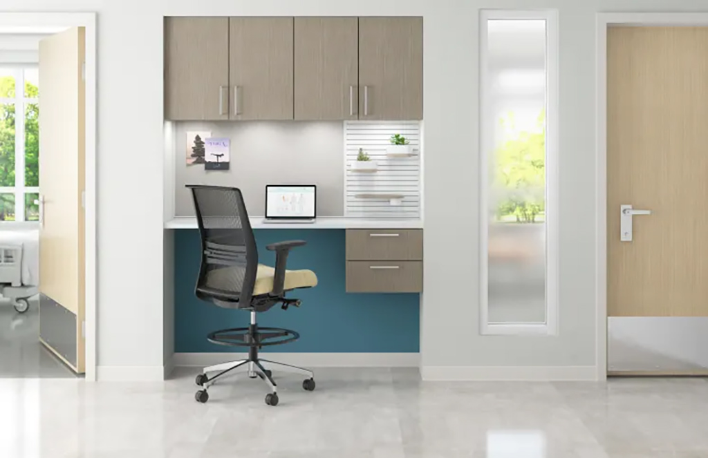 Ergonomic doctor, nurse work area with ergonomic office chair