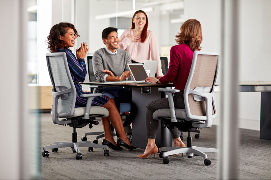 Office workers collaborating