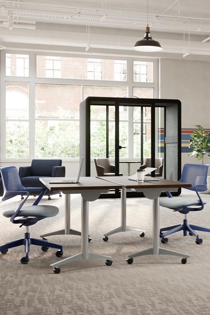Traing table adjusted into open office workstations.